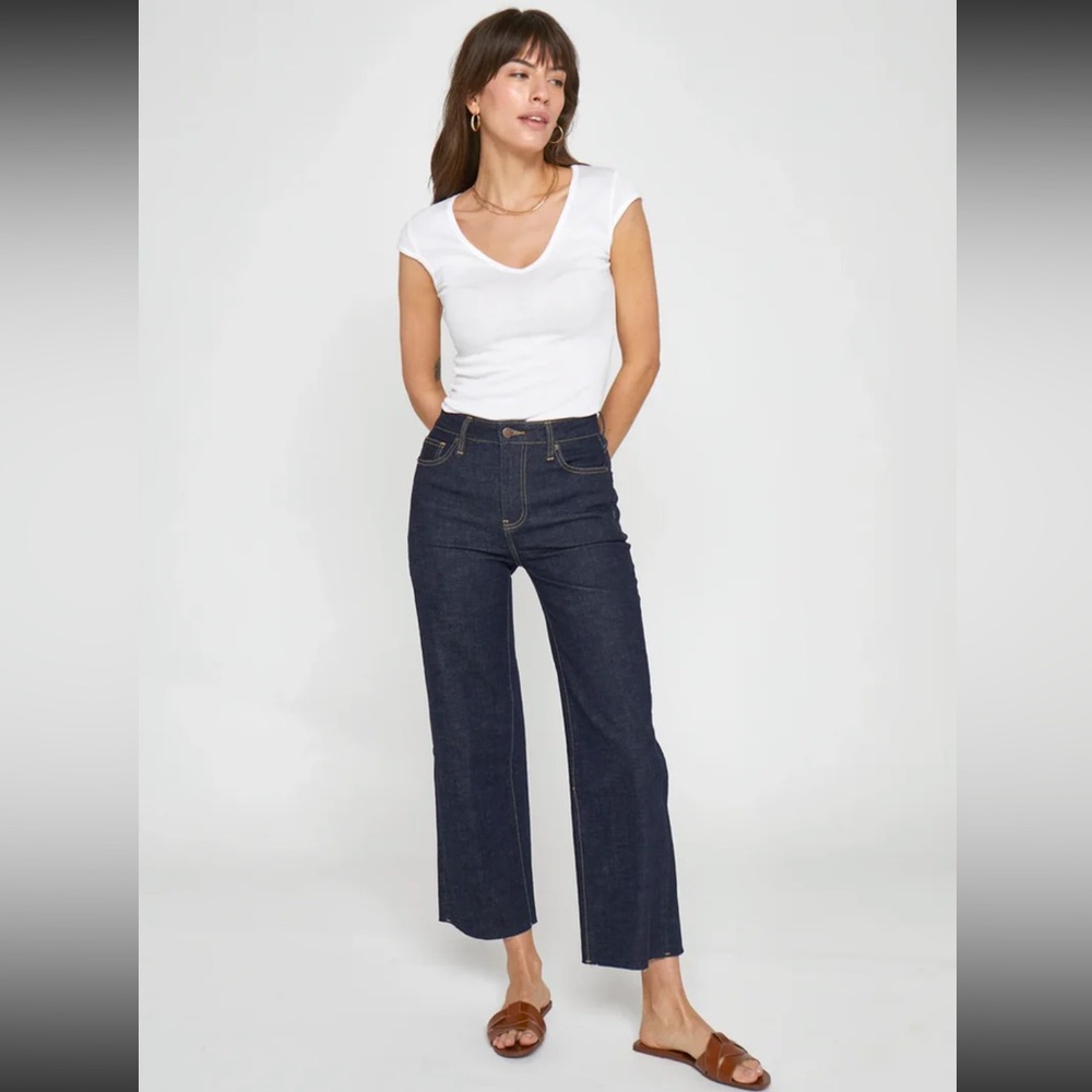 Oliver Logan Jeans Women’s  Aberdeen Wide Leg Crop Dark Wash Size 25P Slow Denim